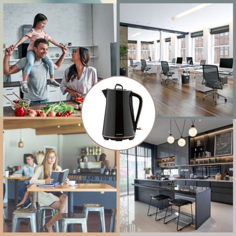 Czajnik elektryczny, stal nierdzewna, czarny, 1,7L, 1850-2200W, KLAUSBERG, KB-9015