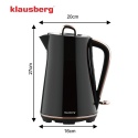 Czajnik elektryczny, stal nierdzewna, czarny, 1,7L, 1850-2200W, KLAUSBERG, KB-9015