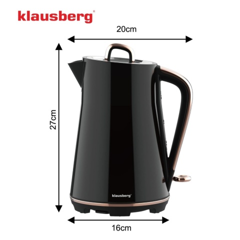 Czajnik elektryczny, stal nierdzewna, czarny, 1,7L, 1850-2200W, KLAUSBERG, KB-9015