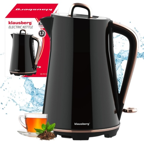 Czajnik elektryczny, stal nierdzewna, czarny, 1,7L, 1850-2200W, KLAUSBERG, KB-9015