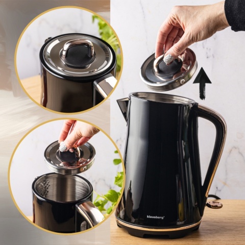 Czajnik elektryczny, stal nierdzewna, czarny, 1,7L, 1850-2200W, KLAUSBERG, KB-9015