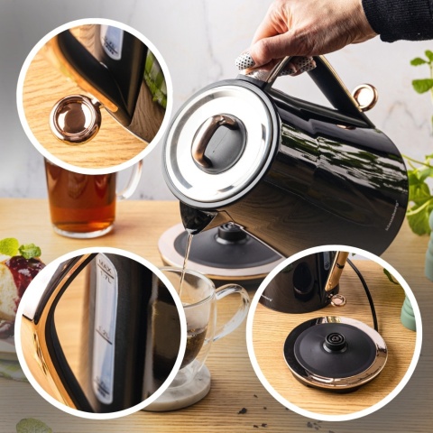 Czajnik elektryczny, stal nierdzewna, czarny, 1,7L, 1850-2200W, KLAUSBERG, KB-9015