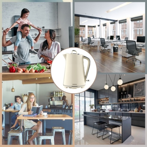 Czajnik elektryczny, stal nierdzewna, kremowy, 1,7L, 1850-2200W, KLAUSBERG, KB-9016