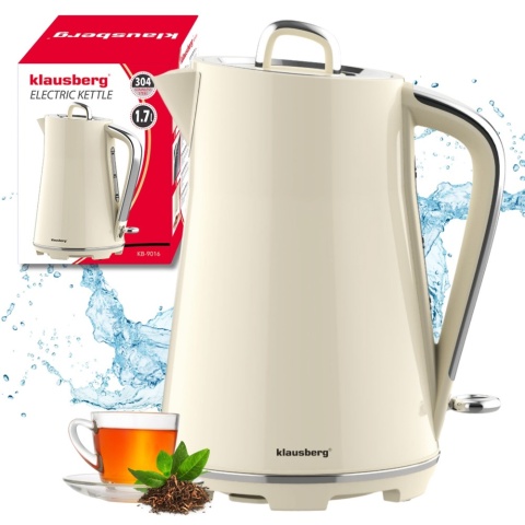 Czajnik elektryczny, stal nierdzewna, kremowy, 1,7L, 1850-2200W, KLAUSBERG, KB-9016