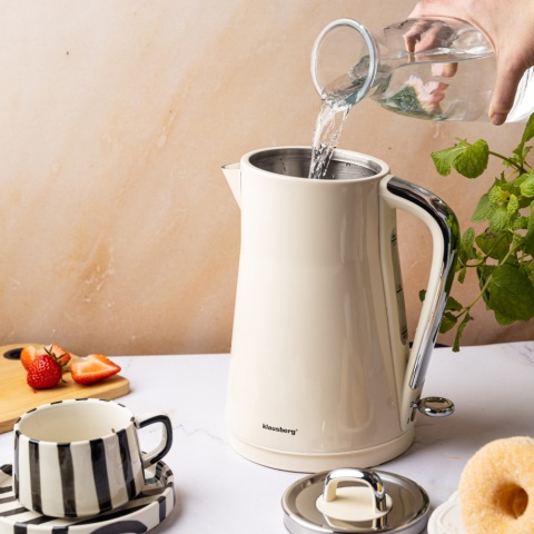 Czajnik elektryczny, stal nierdzewna, kremowy, 1,7L, 1850-2200W, KLAUSBERG, KB-9016