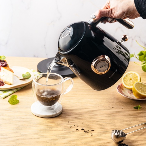 Czajnik elektryczny z termometrem, stal nierdzewna, czarny, 1,0L, 1200W, KLAUSBERG, KB-9017