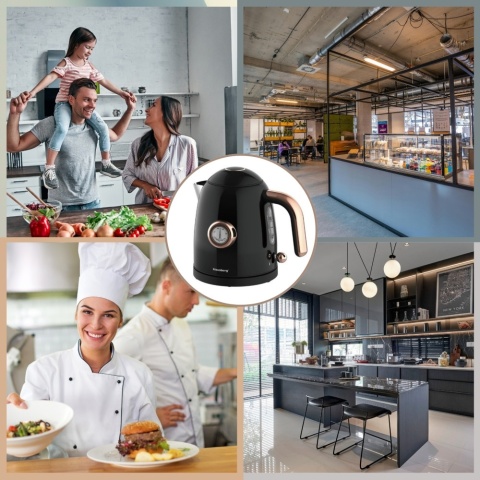 Czajnik elektryczny z termometrem, stal nierdzewna, czarny, 1,0L, 1200W, KLAUSBERG, KB-9017