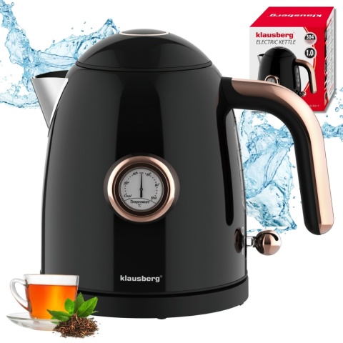 Czajnik elektryczny z termometrem, stal nierdzewna, czarny, 1,0L, 1200W, KLAUSBERG, KB-9017