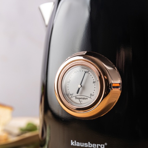 Czajnik elektryczny z termometrem, stal nierdzewna, czarny, 1,0L, 1200W, KLAUSBERG, KB-9017