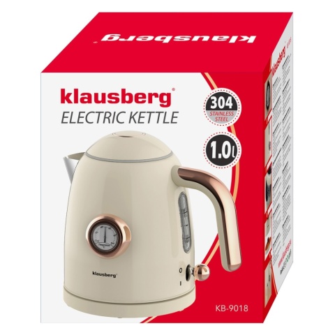 Czajnik elektryczny z termometrem, stal nierdzewna, kremowy, 1,0L, 1200W, KLAUSBERG, KB-9018