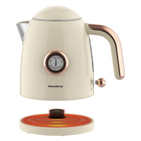 Czajnik elektryczny z termometrem, stal nierdzewna, kremowy, 1,0L, 1200W, KLAUSBERG, KB-9018