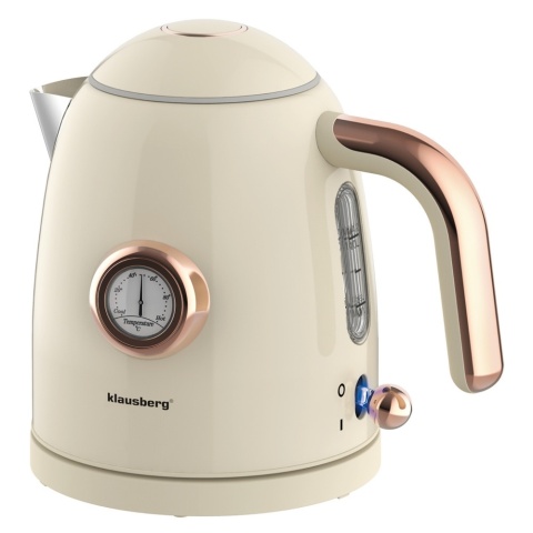 Czajnik elektryczny z termometrem, stal nierdzewna, kremowy, 1,0L, 1200W, KLAUSBERG, KB-9018