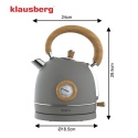 Czajnik elektryczny z termometrem, stal nierdzewna, szary z drewnem, 1,8L, 1850-2200W, KLAUSBERG, KB-9009