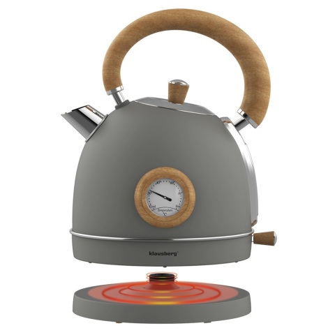 Czajnik elektryczny z termometrem, stal nierdzewna, szary z drewnem, 1,8L, 1850-2200W, KLAUSBERG, KB-9009