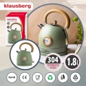 Czajnik elektryczny z termometrem, stal nierdzewna, zielony z drewnem, 1,8L, 1850-2200W, KLAUSBERG, KB-9008