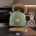 Czajnik elektryczny z termometrem, stal nierdzewna, zielony z drewnem, 1,8L, 1850-2200W, KLAUSBERG, KB-9008