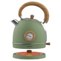 Czajnik elektryczny z termometrem, stal nierdzewna, zielony z drewnem, 1,8L, 1850-2200W, KLAUSBERG, KB-9008