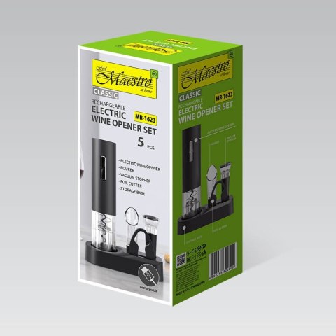 Elektryczny korkociąg do wina USB C zestaw 5-ele korek obcinak nalewak MAESTRO MR-1623
