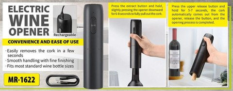 Elektryczny korkociąg do wina otwieracz do butelek USB typ C MAESTRO MR-1622