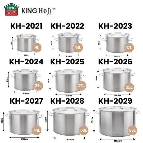 Garnek gastronomiczny, stal nierdzewna, Ø25cm, 9L, KINGHOFF KH-2021