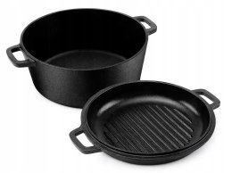 Garnek żeliwny z pokrywą grillową 2w1, 4.5L, 26cm, KRISBERG KS-7743