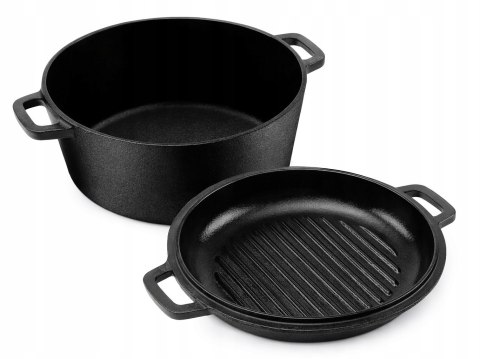 Garnek żeliwny z pokrywą grillową 2w1, 4.5L, 26cm, KRISBERG KS-7743