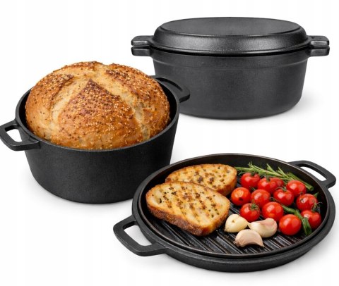 Garnek żeliwny z pokrywą grillową 2w1, 4.5L, 26cm, KRISBERG KS-7743