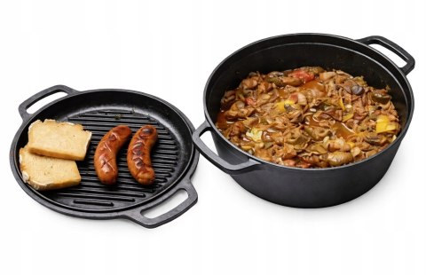 Garnek żeliwny z pokrywą grillową 2w1, 4.5L, 26cm, KRISBERG KS-7743