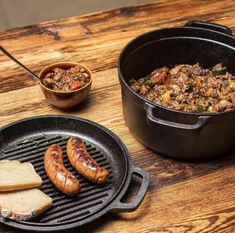 Garnek żeliwny z pokrywą grillową 2w1, 4.5L, 26cm, KRISBERG KS-7743