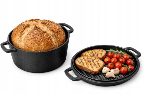 Garnek żeliwny z pokrywą grillową 2w1, 4.5L, 26cm, KRISBERG KS-7743