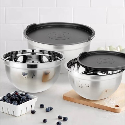 Miski kuchenne metalowe komplet misek z pokrywką 16/20/24CM 3SZT MAESTRO MR-1688