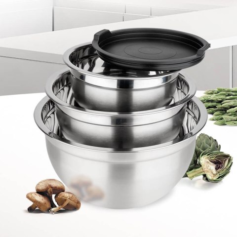 Miski kuchenne metalowe komplet misek z pokrywką 16/20/24CM 3SZT MAESTRO MR-1688