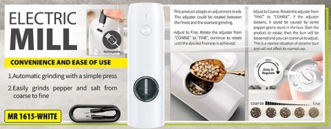Młynek elektryczny do przypraw soli i pieprzu USB typ C biały MAESTRO MR-1615-WHITE