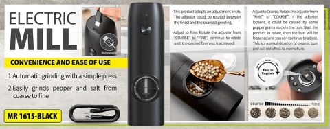 Młynek elektryczny do przypraw soli i pieprzu USB typ C czarny MAESTRO MR-1615-BLACK