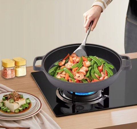 Patelnia żeliwna wok 35cm z pokrywą KRISBERG KS-7742