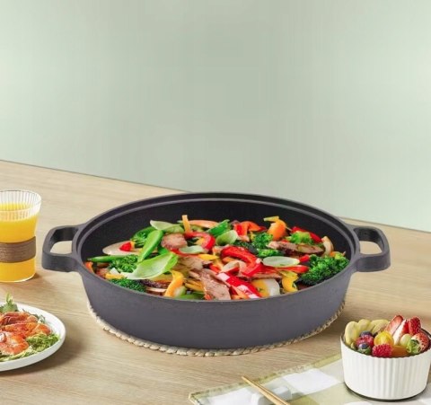 Patelnia żeliwna wok 35cm z pokrywą KRISBERG KS-7742