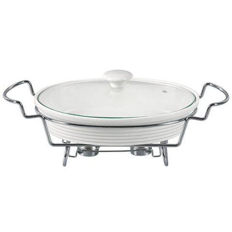 Podgrzewacz do jedzenia potraw na świeczki owalny biały 30cm 1.6L MAESTRO MR-11260-74