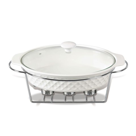 Podgrzewacz do jedzenia potraw na świeczki owalny biały 32.5cm 1.5L MAESTRO MR-11359-74