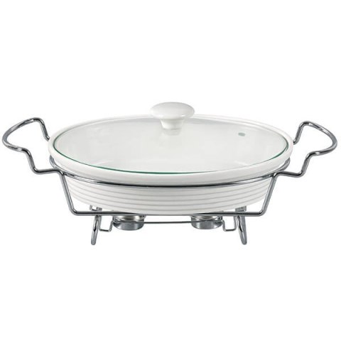 Podgrzewacz do jedzenia potraw na świeczki owalny biały 35cm 1.8L MAESTRO MR-11460-74