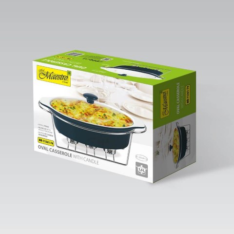 Podgrzewacz do jedzenia potraw na świeczki owalny czarny 32.5cm 1.5L MAESTRO MR-11361-74