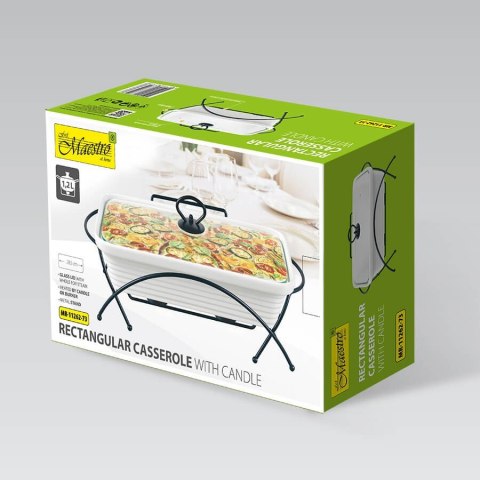 Podgrzewacz do jedzenia potraw na świeczki prostokątny biały 28.5cm 1.2L MAESTRO MR-11262-73