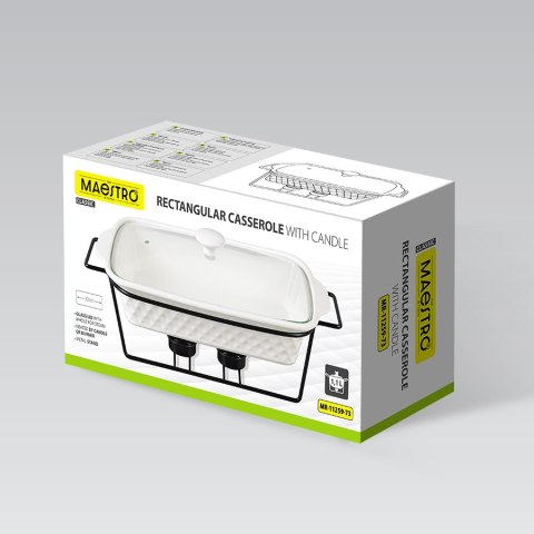 Podgrzewacz do jedzenia potraw na świeczki prostokątny biały 30cm 1.1L MAESTRO MR-11259-73
