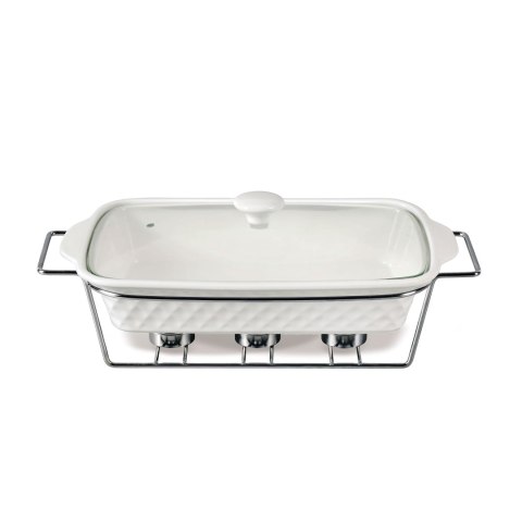 Podgrzewacz do jedzenia potraw na świeczki prostokątny biały 35cm 1.8L MAESTRO MR-11459-73