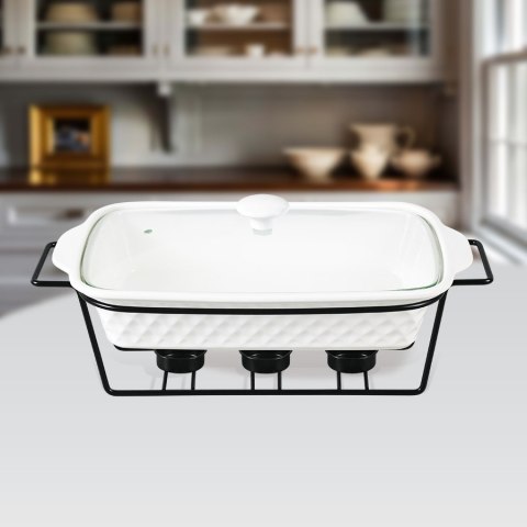 Podgrzewacz do jedzenia potraw na świeczki prostokątny biały 35cm 1.8L MAESTRO MR-11459-73