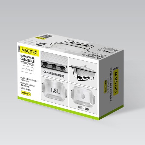 Podgrzewacz do jedzenia potraw na świeczki prostokątny biały 35cm 1.8L MAESTRO MR-11459-73