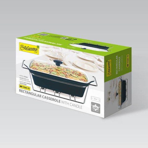Podgrzewacz do jedzenia potraw na świeczki prostokątny czarny 33.75cm 2.2L MAESTRO MR-11361-73