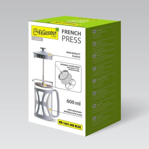 Zaparzacz do kawy herbaty 600ml french press niebieski MAESTRO MR-1663-600-BLUE