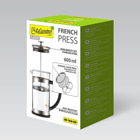 Zaparzacz szklany do kawy herbaty tłokowy french press 600ml MAESTRO MR-1860-600