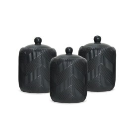 Zestaw 3 pojemników ceramicznych na kawę herbatę i cukier Geometry Black MAESTRO MR-20003-03CS