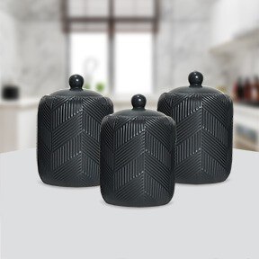 Zestaw 3 pojemników ceramicznych na kawę herbatę i cukier Geometry Black MAESTRO MR-20003-03CS